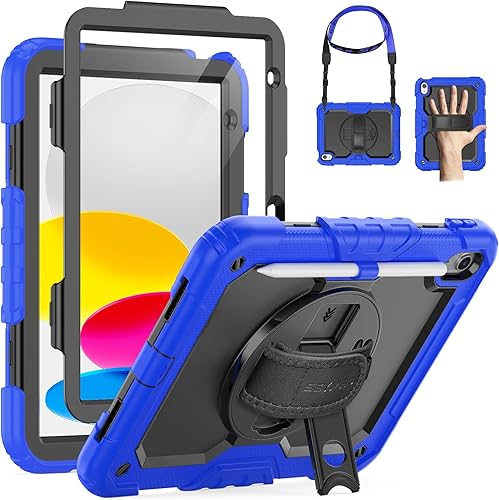 SEYMAC Custodia per iPad 11/10 Generazione 2025/2022 (11/10,9 Pollici), Resistente agli urti con Protezione per lo Schermo, Supporto Girevole a 360°/Cinturino da Polso, Portapenne, Verde - Fashionser