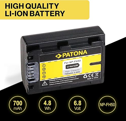 PATONA 2x NP-FH50 Batteria 700mAh compatibile con Sony Alpha A230 A290 A330 A380 A 230 290 330 380 DCR-DVD103 DVD105 DVD202 DVD306 DVD508 HDR-CX220 CX320 HDR-SR12 SR37 PJ260VE NPFH50 NP FH50 - Fashionser