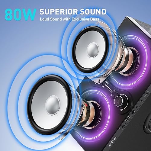 Cassa Bluetooth Potente Portatile, 80W Party Wireless Altoparlante Bluetooth, con Luci, Super Bass, Speaker TWS Stereo ad Alto Volume da 100dB, per Party,Campeggio - Fashionser