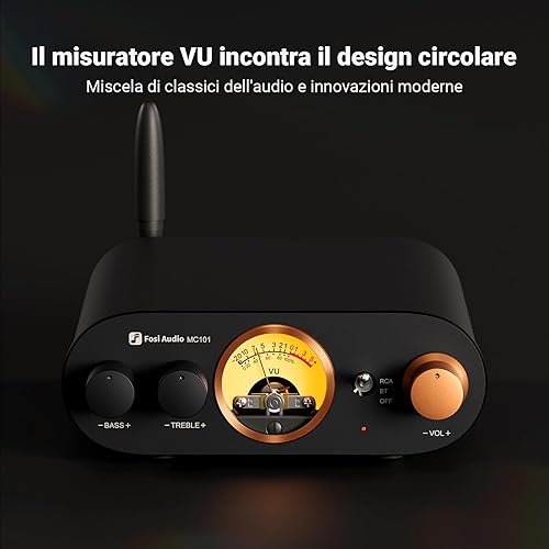 Fosi Audio MC101 Amplificatore Bluetooth 5.3, con VU Meter, Controllo dei Bassi e Acuti, 100Wx2 Mini Amplificatore Stereo HiFi a 2 Canali per Altoparlanti Passivi/Sistema HiFi Domestico/Home Theatre - Fashionser