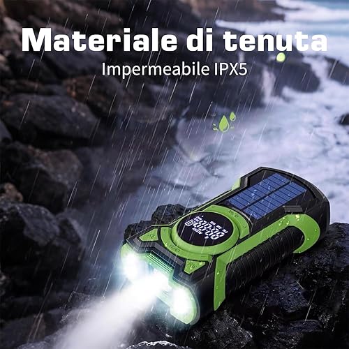 Radio a batteria con batteria ricaricabile da 5000 mAh, piccola radio portatile FM Am FM, radio di emergenza a manovella, ideale per emergenze, blackout e famiglia - Fashionser
