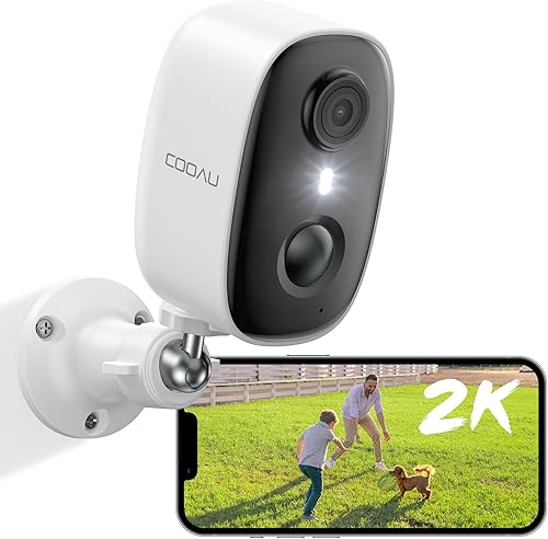 COOAU 2K Telecamera di sorveglianza WiFi esterna senza fili, IP fotocamera, visione notturna colore, rilevamento del movimento PIR, sirena, impermeabilità IP65, grandangolo 130°, scheda 128 GB - Fashionser