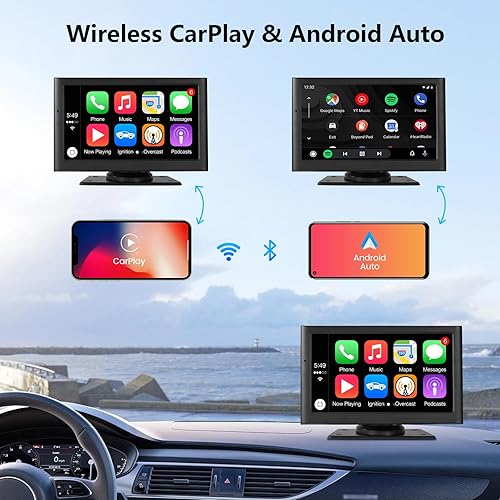 CarPlay e Android Auto Senza Fili, Display CarPlay Portatile da 7 Pollici con Telecamera Posteriore da 720P, Supporta Bluetooth, Airplay/Mirror Link, Siri/Google Voice Control, GPS, FM, AUX - Fashionser