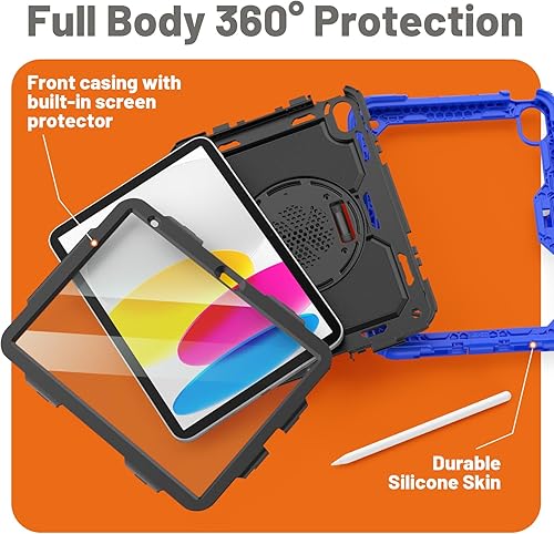 SEYMAC Custodia per iPad 11/10 Generazione 2025/2022 (11/10,9 Pollici), Resistente agli urti con Protezione per lo Schermo, Supporto Girevole a 360°/Cinturino da Polso, Portapenne, Verde - Fashionser