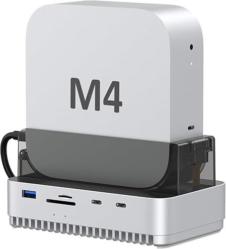 Gewokliy Mac mini M4 2024 Dock Stand, 40Gbps USB4 M.2 NVMe SSD Enclosure, compatibile con Thunderbolt 4/5, 10Gbps USB Docking Station con lettore di schede SD4.0 - Fashionser