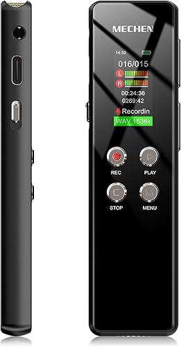 MECHEN 64GB Registratore Vocale, Università Dittafono ad Attivazione Vocale con Riproduzione per Conferenze e Riunioni, Digitale Registratore Audio Piccolo Portatile Linea USB C Monitor Password - Fashionser