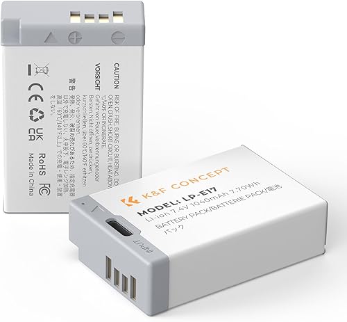 K&F Concept LP-E17 - Batteria 1040 mAh con USB-C, 2 pezzi, compatibile con Canon EOS R50 R8 RP R10 R100,M6 II M5 M3 77D T6i 750D T6s 760D T7i 800D T8i 850D - Fashionser