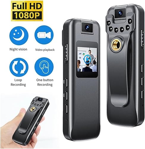 Body Camera, Mini Body Camera Video Recorder, Full HD 1080P Sports DV Night Vision Motion Detection Body Camera LCD Screen Mini Camcorder Police Cam Bike Camera per casa, all'aperto, forze dell'ordine - Fashionser