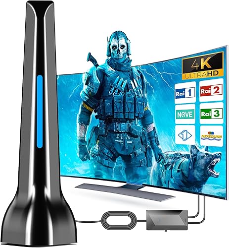 Antenna TV Interna, Antenna Digitale Terrestre Interni Esterni con Forte Base Magnetica, 360° Segnal di ricezione DVB-T/DVB-T 2 HDTV Antenne Portatile, Supporta 4K HD/VHF/UHF per Tutta la TVs - Fashionser