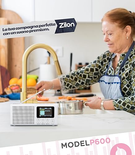ZILON Radio Portatile DAB+ FM Digitale Piccola Bluetooth Ricaricabile con Batteria 2200 mAh Altoparlante Wireless Compatto per TV USB-C Schermo LCD a Colori Cucina Lavoro Campeggio Sveglia Orologio - Fashionser