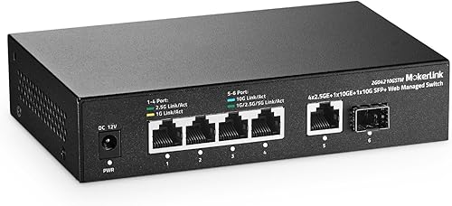 MokerLink 10G Easy Web Managed Switch, 4x2.5G, 1x10G RJ-45 Base-T, 1x10G SFP, Supporto LACP/VLAN/QOS/IGMP, Metal Web Managed Fanless Network Switch - Fashionser