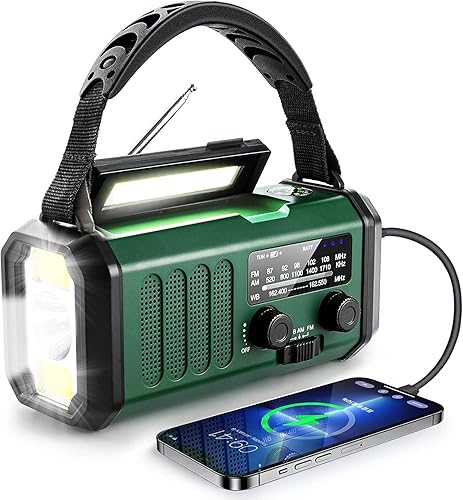 20000mAh Radio Portatile a Batteria FM, Radio Portatile Ricaricabile a Pile Manovella Solare con 3 Modalità, Lampada da Lettura, Allarme SOS, Bussola per Campeggio, può Caricare Gli Smartphone - Fashionser