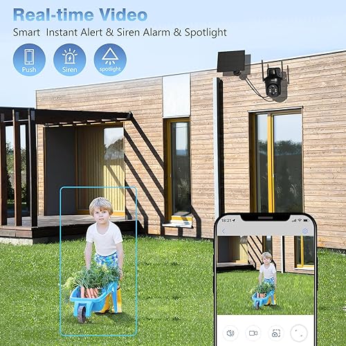 Xega 2 Pezzi Wi-Fi Telecamera Solare Esterno Senza Fili, HD PTZ Telecamere con Pannello Solare Batterie, Visione Notturna a Colori, Rilevamento Umano PIR, Audio a 2 Vie, IP66, 2,4GHz - Fashionser