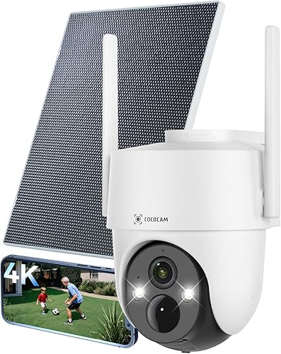 COCOCAM 4K 8MP Telecamera Wi-Fi Esterno Solare Senza Fili, con Pannello Solare da 6W, Visione Notturna a Colori 4K, Riconoscimento AI, Rilevamento Umano PIR, 355° P 90°T, 2.4GHz - Fashionser