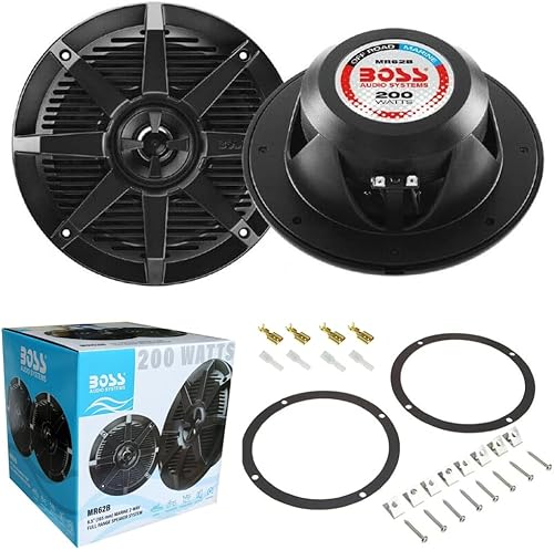 SET PER BOSS AUDIO SYSTEMS MR62B 2 altoparlanti marini diffusori neri 2 vie 6,5' 16,5 cm 165 mm, 100 watt rms 200 watt max, impermeabili, mare piscina barca, a coppia + accessori di montaggio - Fashionser