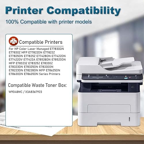 SXLXYOF Contenitore Toner di scarto W9048MC Compatibile per HP E77830DN E77830Z MFP E77822DN E77822Z E77825DN E77825Z E77428DN E77422DN E77422DV E77422A E78528DN E78523DN Stampanti,W9048MC-1PC - Fashionser