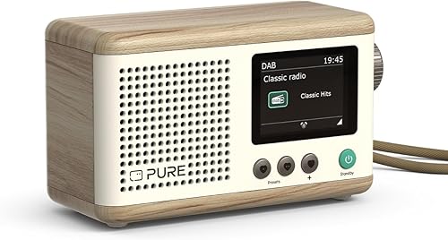 Classic Mini Radio digitale portatile - DAB+ & FM - Bluetooth 5,3-15 ore di durata della batteria - 2 opzioni di equalizzazione - Display a colori da 2,4' - Tracolla - Cotone bianco/rovere - Compatta - Fashionser