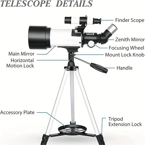 Telescopio, Astronomia Telescopio Professionale 70/400mm per Principianti con Cannocchiale 5 x 24 e Treppiede, Refrattori Telescopi per Bambini Adulti, per Luna Pianeta Guarda(Nero) - Fashionser