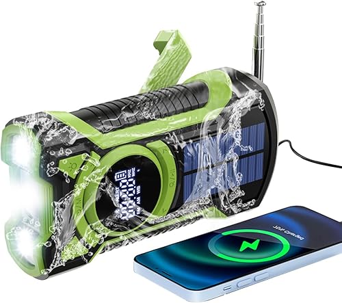 Radio a batteria con batteria ricaricabile da 5000 mAh, piccola radio portatile FM Am FM, radio di emergenza a manovella, ideale per emergenze, blackout e famiglia - Fashionser