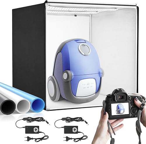 Heorryn Set di tende luminose per studio fotografico, 100 x 100 x 100 cm, con 384 luci a LED e 3 sfondi di colore per fotografia - Fashionser