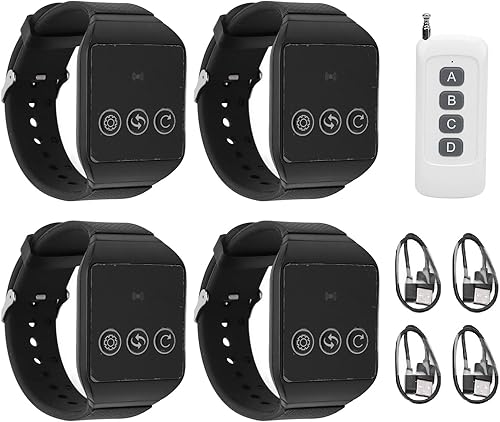 di Pulsanti di Chiamata Wireless, Cicalino a Vibrazione, Cercapersone Wireless Chiamata Cercapersone di Chiamata con Campanello Pulsante di Avviso con 4 Ricevitori per Orologi - Fashionser