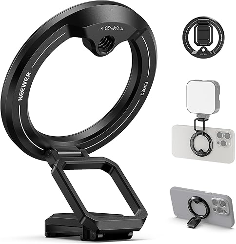 NEEWER Supporto Telefono Magnetico per Treppiede con Cold Shoe, 1/4' Filetto, Phone Rig Pieghevole Compatibile con MagSafe iPhone 16 15 Pro Max per Registrazione Video, Anello Adesivo Incluso, PA030 - Fashionser