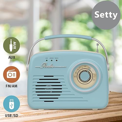 Setty Radio Retro anni '50's altoparlante Bluetooth portatile senza fili retrò vintage radio come decorazione cucina con funzione USB SD Aux, blu - Fashionser