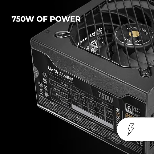 MARS GAMING MPB750SIM, Alimentatore ATX Full Modulare 750W, Garanzia 7 Anni, 80Plus Bronze 230V EU, 90% di Efficienza, Ventola SI Extreme Silence 140mm, Tecnologie AI2-RPM, DC-DC e SMD, Nero - Fashionser