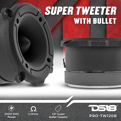 DS18 Super Bullet PRO-TW120B - Tweeter per autoradio, 2,5 cm, 300 Watt, in alluminio, colore: nero - Fashionser