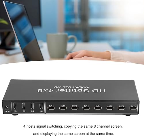 HDMI 4 in 8 Uscite, Interfaccia Multimediale HD 4x8 Splitter HDMI con Telecomando, Commutatore HDMI Automatico Connettore Multiplo HDMI Supporta 4K UHD per TV per - Fashionser