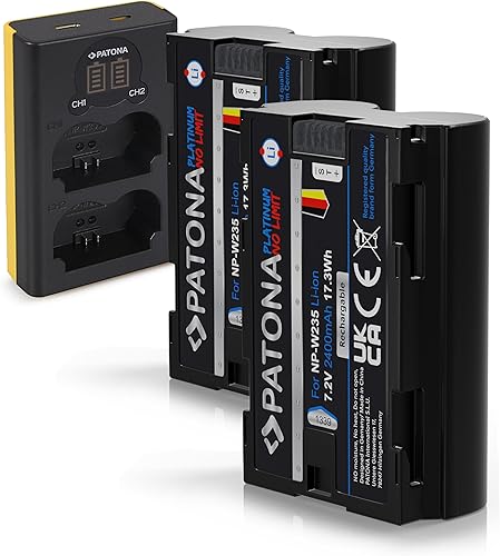 PATONA LCD Caricatore Doppio USB-C (5V / 2,1A) con 2x np-w235 Platinum Batteria Compatibile con Fuji Fujifilm xh2 x-h2 x-h2s gfx 100 x-s20 xs20 x-t4 xt4 x-t5 xt5 xt 5 gfx-100 gfx100 - Fashionser