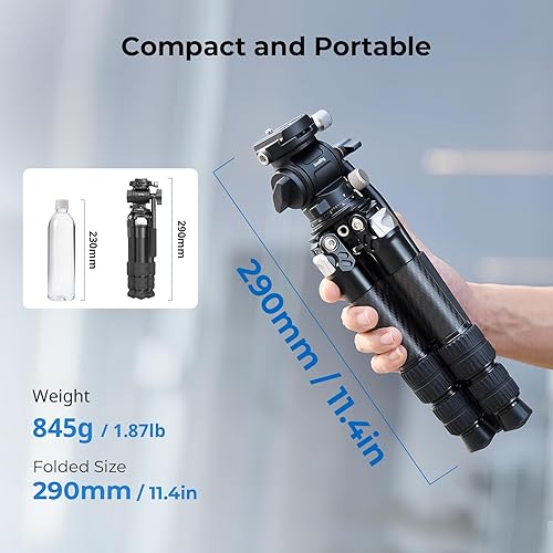 SMALLRIG Kit Treppiede da Tavolo Portatile in Fibra di Carbonio, Tavolo Compatto da 17'' con Testa Video ad alta Capacità di Carico, Carico Massimo 3 kg/6,6 libbre per Fotocamere, DSLR - Fashionser