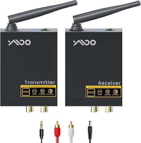 YMOO Trasmettitore Ricevitore Audio Wireless per TV, 2,4GHz Adattatore Bluetooth per Subwoofer, 100m, Jack da 3,5 mm e RCA, Bassa Latenza per Musica da PC a Hifi Stereo/Casse Attivo/CD - Fashionser
