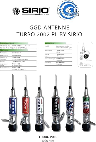 SIRIO ANTENNA CB TURBO 2002 CON ATTACCO PL (Cavo e base magnetica opzionali) (BLUE) - Fashionser