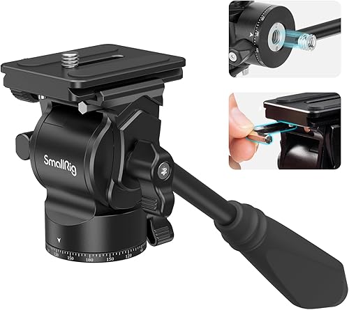 SMALLRIG Treppiede Testa Fluida Testa Pan-Tilt CH10 con Piastra a Sgancio Rapido per Arca Swiss, Carico Utile 3KG per Videocamere Compatte e Fotocamere DSLR - 3259B - Fashionser