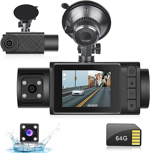 Hodozzy Dash Cam Anteriore e Posteriore Interna, 1296P 3 Canali Dashcam Auto Telecamera da Cruscotto WDR Visione Notturna, Registrazione Loop, G-Sensor 24H Monitor di Parcheggio Videocamera Scheda SD - Fashionser