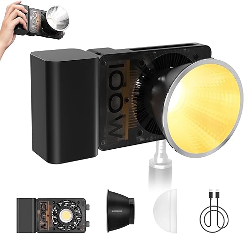 Luce Video LED ZHIYUN CINEPEER CX100 [Ufficiale] 100W COB Bicolore Illuminazione Video Continua per Fotografia con Batteria Incorporata, 2700-6500K, TLCI 97+ CRI 96+, 3840Lux, Riflettore, Diffusore - Fashionser