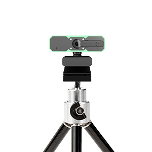 Supporto per telecamera regolabile con giunto a sfera e piastra di montaggio, mostrato su sfondo bianco.