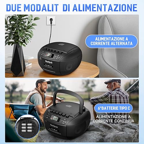Heetipuk Lettore CD Radio Portatile, CD Player FM/AM con Jack per Cuffie, Stereo Cassa Bluetooth, lettore CD a Cassette con Ingresso Audio USB/AUX, Display LCD per Casa, Regalo (Nero) - Fashionser
