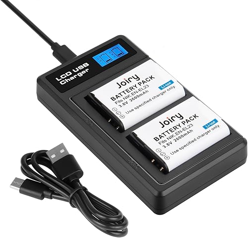 Joiry EN-EL23 - Batteria di ricambio (2 pezzi) e caricatore LCD Dual per Nikon EN-EL23 e Nikon Coolpix B700, P600, P610, P610s, P900, P900s, S810c - Fashionser