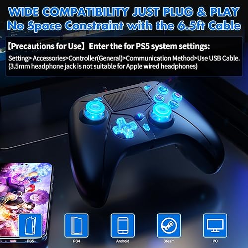Compatibile con controller PS5, controller cablato per Playstation 5/PS4/PC, controller di gioco, gamepad con doppia vibrazione 6 assi giroscopio supporto Turbo Macro Multi Touch Pad jack audio da 3,5 - Fashionser