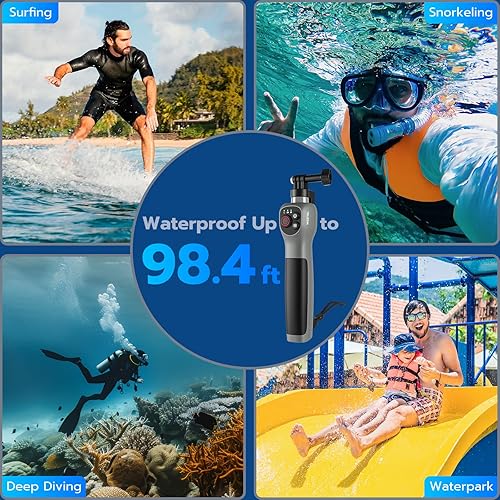 AFAITH Selfie Stick subacqueo con telecomando Bluetooth, impermeabile, retrattile, selfie stick con grilletto per Go pro Hero 13 12 11 10 9 8 Action Camera per surf, snorkeling e immersioni (grigio) - Fashionser