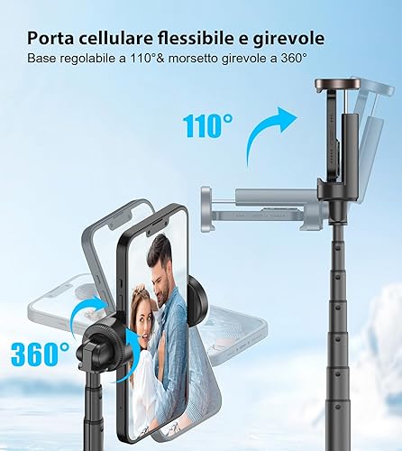 TONEOF 153CM Bastone Selfie Treppiede,Trepiede per Cellulari Rotante a 360° Migliorata,Treppiedi Selfie Stick Estensibile Tutto in 1 in Alluminio con Telecomando per iPhone e Android-Nero Oro - Fashionser