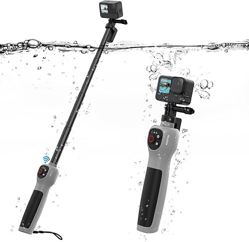 AFAITH Selfie Stick subacqueo con telecomando Bluetooth, impermeabile, retrattile, selfie stick con grilletto per Go pro Hero 13 12 11 10 9 8 Action Camera per surf, snorkeling e immersioni (grigio) - Fashionser
