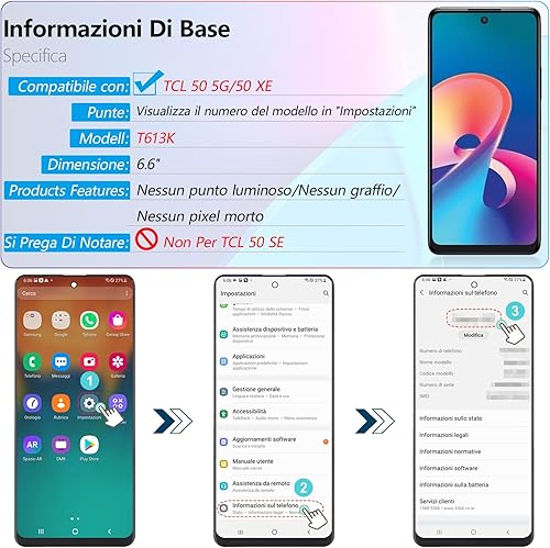 RongZy Schermo LCD per TCL 50 5G T613K Display Sostituzione per TCL 50 XE Digitizer Assembly Vetro di Ricambio Touch Screen con Strumenti(6.6', Nero) - Fashionser