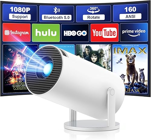 Proiettore 4k Mini Proiettore Portatile, Videoproiettore con WiFi e Bluetooth 5.0, Auto Keystone & Zoom, Altoparlante Stereo, Home Theater Rotazione Di 180° Projector [App integrata] - Fashionser