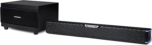 Thomson SB60BTS Soundbar - 120W Potenza Musicale Totale - Bluetooth 5.0 Wireless - Subwoofer Incluso - Montaggio a Parete - Ingresso Ottico & AUX - Telecomando - Design Compatto - Fashionser