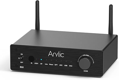 Arylic Amplificatore B50 con Bluetooth, amplificatore stereo, 2 canali 50 W*2 Home Audio AMP, con HDMI, ARC, Opt, DAC, ingresso Phono. Supporta la trasmissione e la ricezione di musica ad alta - Fashionser