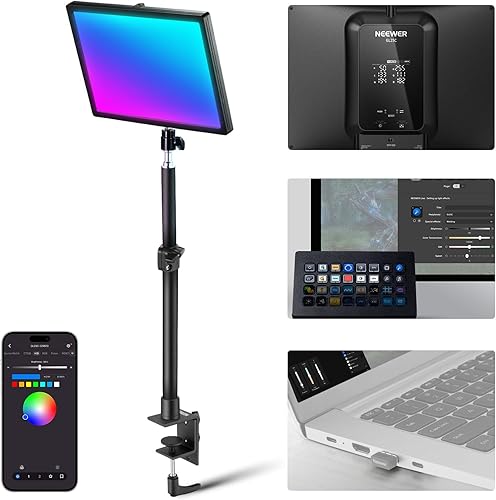 NEEWER 25W 12,9' Key Light Streaming con Supporto Tavolo/Remoto 2.4G/Trasmettitore USB, Controllo APP per PC/Mac 2300Lx/0,5m 2900-7000K CRI98+ Pannello Video Dimmerabile per Webcam Laptop Zoom, GL25B - Fashionser