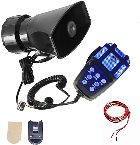 YIYIDA Car Horn Clacson per auto Corno d'aria 135db Corno di Allarme Sirena Corno 7 Tono blu e nero Corno elettrico Car sirena con Mic PA Speaker System Corno d'allarme per 12V auto camion nave ecc - Fashionser